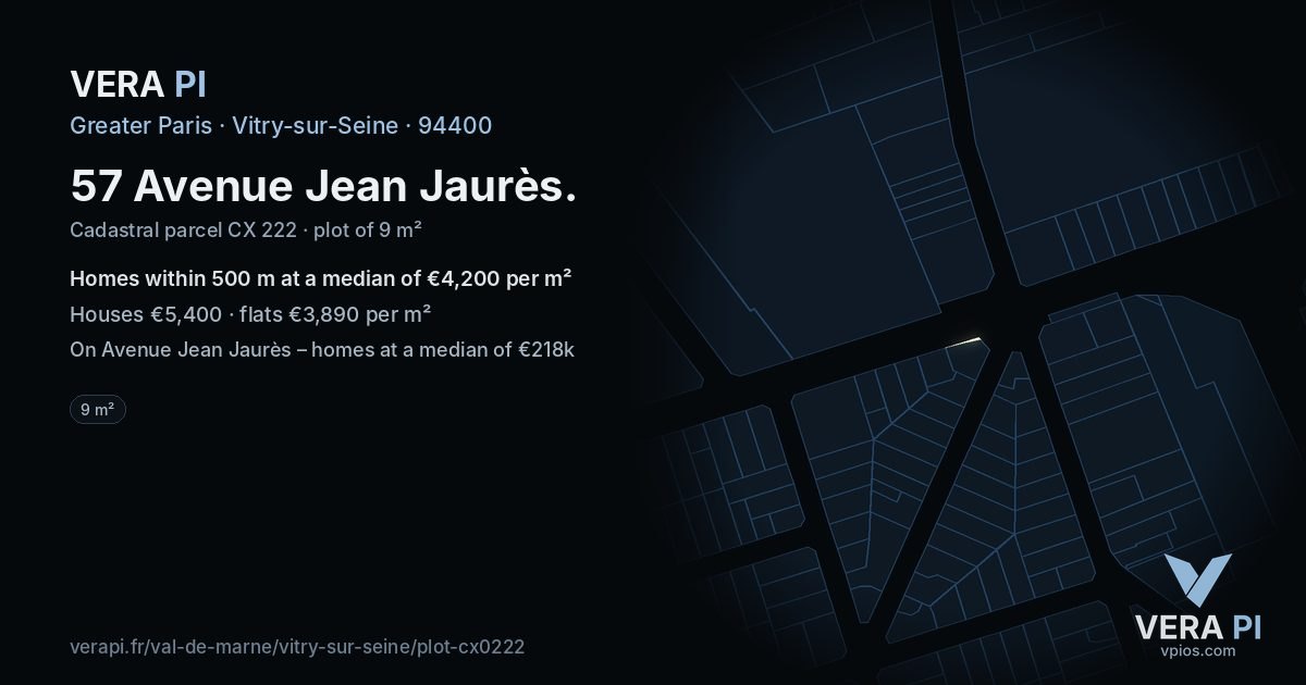 57 Avenue Jean Jaurès, Vitry-sur-Seine at night – the plot lit, the parcels around coloured by the prices near them