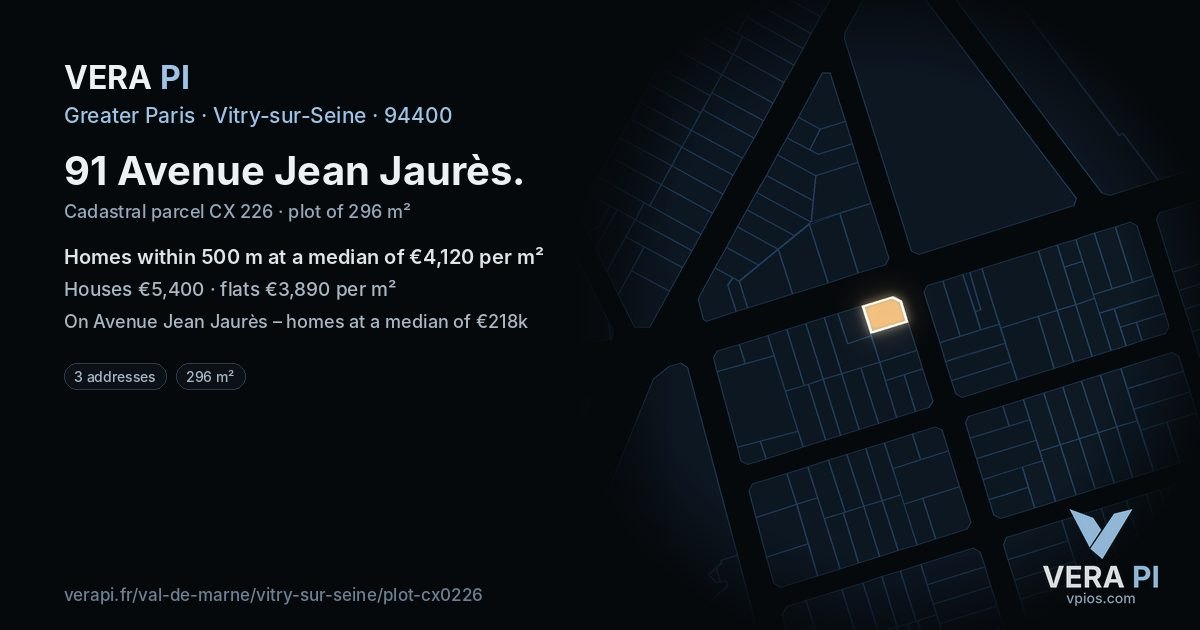 91 Avenue Jean Jaurès, Vitry-sur-Seine at night – the plot lit, the parcels around coloured by the prices near them
