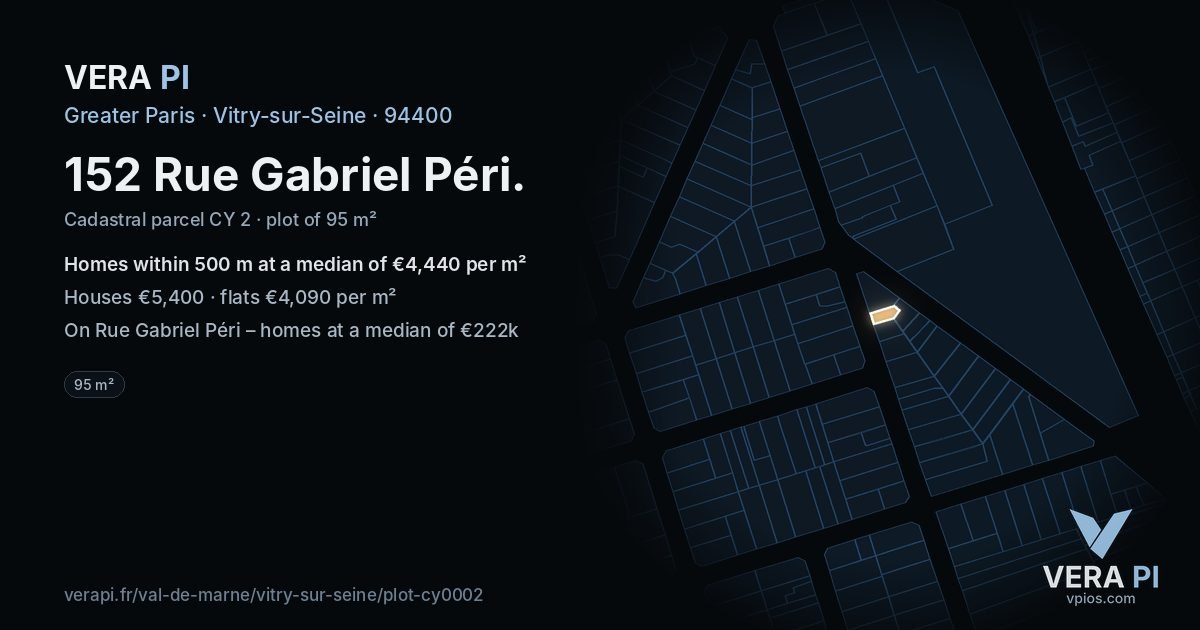 152 Rue Gabriel Péri, Vitry-sur-Seine at night – the plot lit, the parcels around coloured by the prices near them