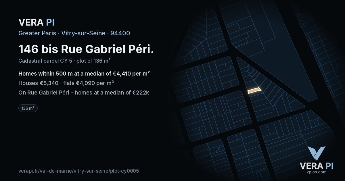 146 bis Rue Gabriel Péri, Vitry-sur-Seine at night – the plot lit, the parcels around coloured by the prices near them
