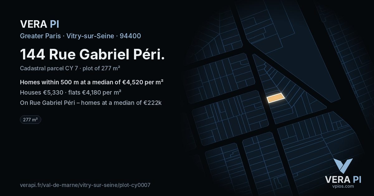 144 Rue Gabriel Péri, Vitry-sur-Seine at night – the plot lit, the parcels around coloured by the prices near them