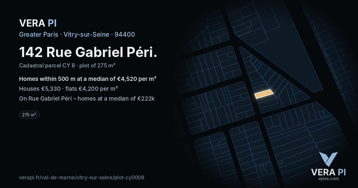 142 Rue Gabriel Péri, Vitry-sur-Seine at night – the plot lit, the parcels around coloured by the prices near them
