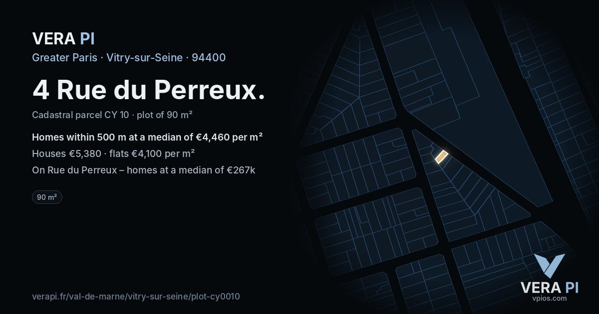 4 Rue du Perreux, Vitry-sur-Seine at night – the plot lit, the parcels around coloured by the prices near them