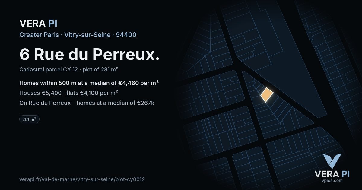 6 Rue du Perreux, Vitry-sur-Seine at night – the plot lit, the parcels around coloured by the prices near them
