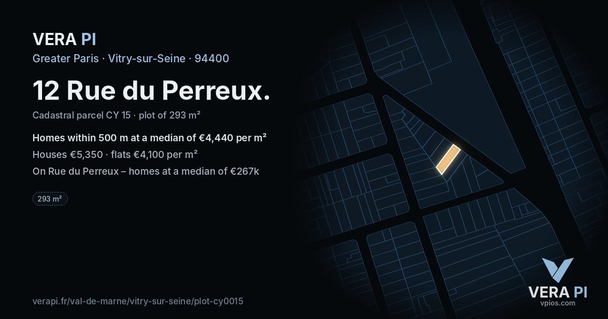 12 Rue du Perreux, Vitry-sur-Seine at night – the plot lit, the parcels around coloured by the prices near them