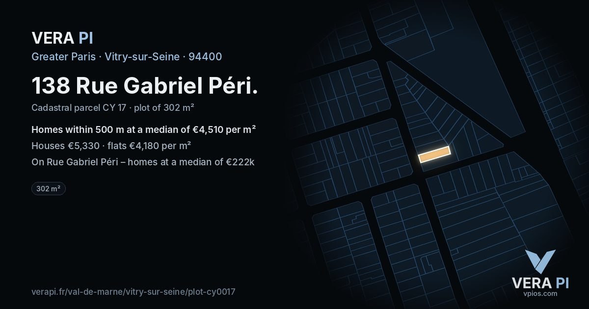 138 Rue Gabriel Péri, Vitry-sur-Seine at night – the plot lit, the parcels around coloured by the prices near them