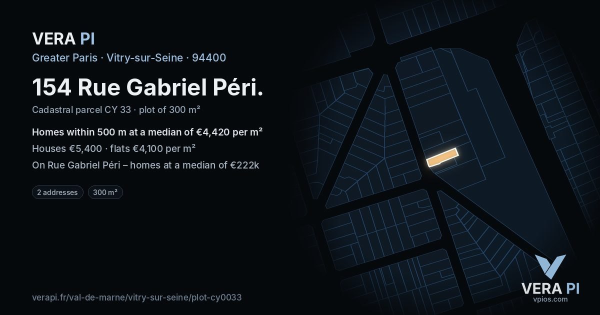 154 Rue Gabriel Péri, Vitry-sur-Seine at night – the plot lit, the parcels around coloured by the prices near them