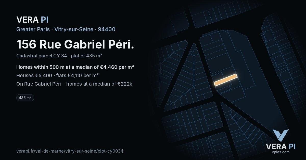 156 Rue Gabriel Péri, Vitry-sur-Seine at night – the plot lit, the parcels around coloured by the prices near them