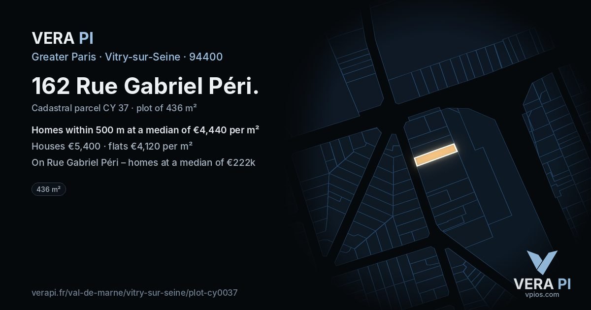 162 Rue Gabriel Péri, Vitry-sur-Seine at night – the plot lit, the parcels around coloured by the prices near them