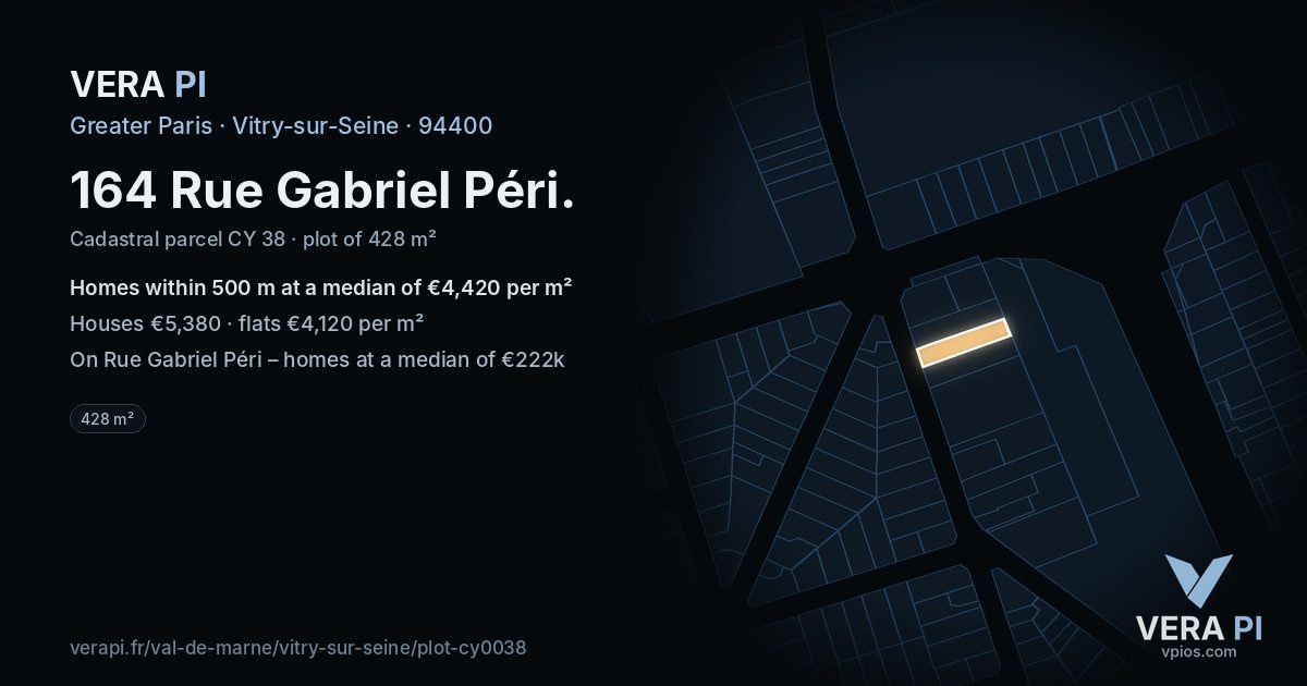 164 Rue Gabriel Péri, Vitry-sur-Seine at night – the plot lit, the parcels around coloured by the prices near them