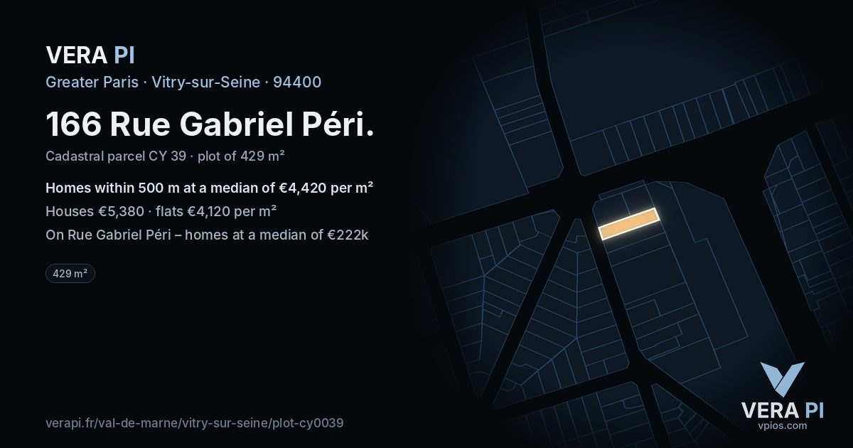 166 Rue Gabriel Péri, Vitry-sur-Seine at night – the plot lit, the parcels around coloured by the prices near them