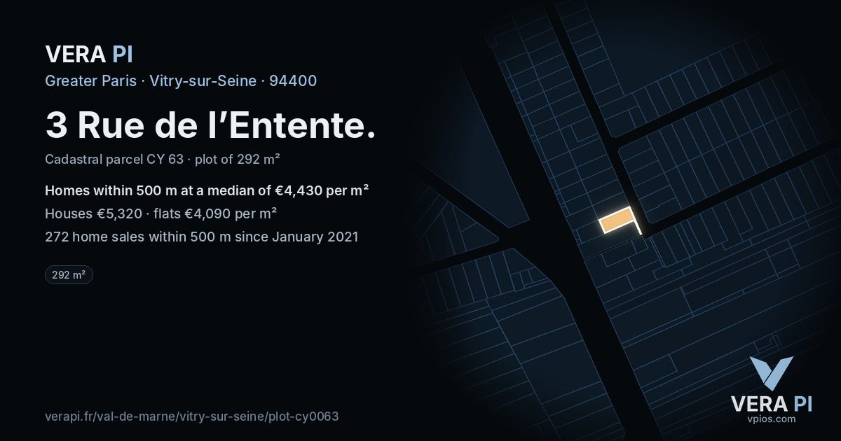 3 Rue de l’Entente, Vitry-sur-Seine at night – the plot lit, the parcels around coloured by the prices near them