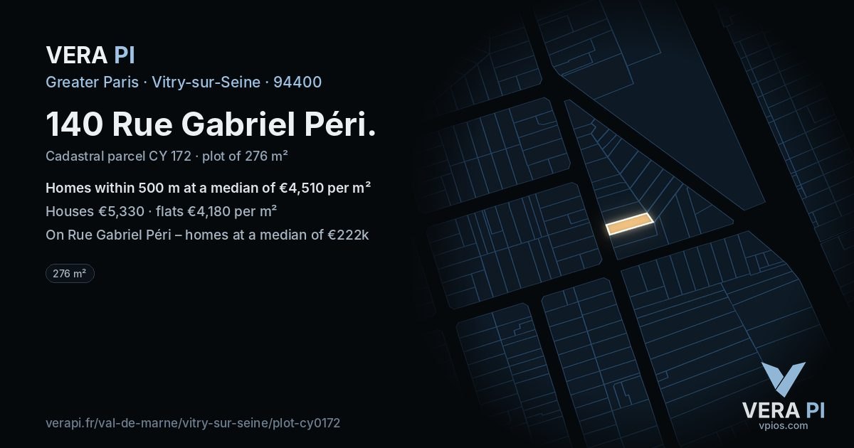 140 Rue Gabriel Péri, Vitry-sur-Seine at night – the plot lit, the parcels around coloured by the prices near them
