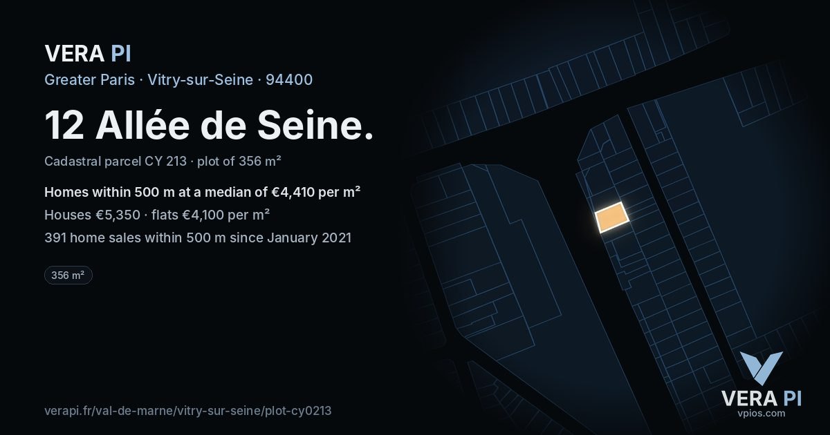 12 Allée de Seine, Vitry-sur-Seine at night – the plot lit, the parcels around coloured by the prices near them
