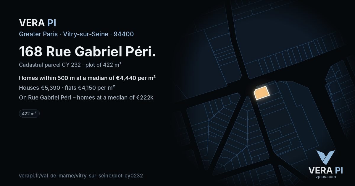 168 Rue Gabriel Péri, Vitry-sur-Seine at night – the plot lit, the parcels around coloured by the prices near them