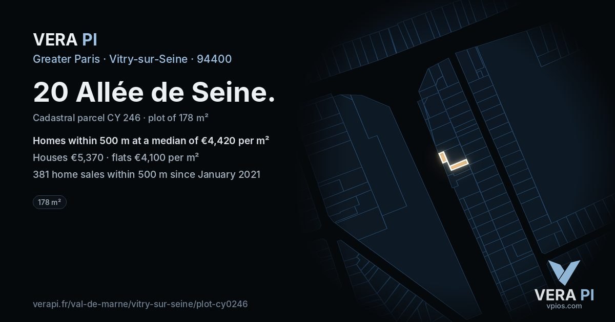 20 Allée de Seine, Vitry-sur-Seine at night – the plot lit, the parcels around coloured by the prices near them