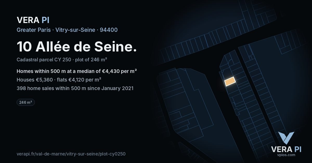 10 Allée de Seine, Vitry-sur-Seine at night – the plot lit, the parcels around coloured by the prices near them