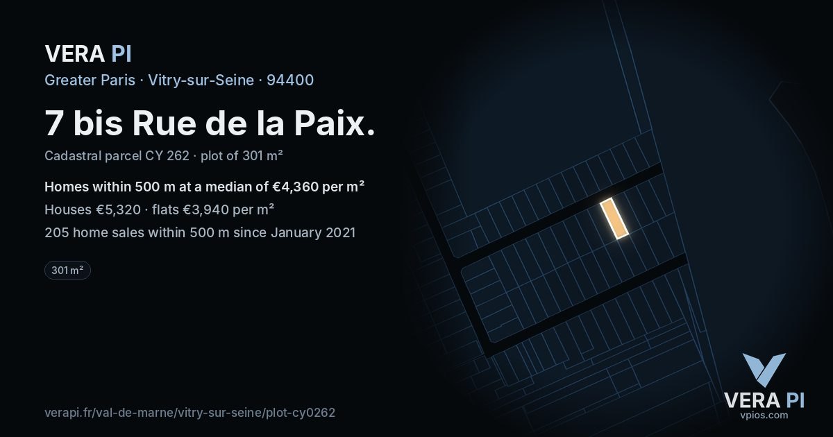 7 bis Rue de la Paix, Vitry-sur-Seine at night – the plot lit, the parcels around coloured by the prices near them
