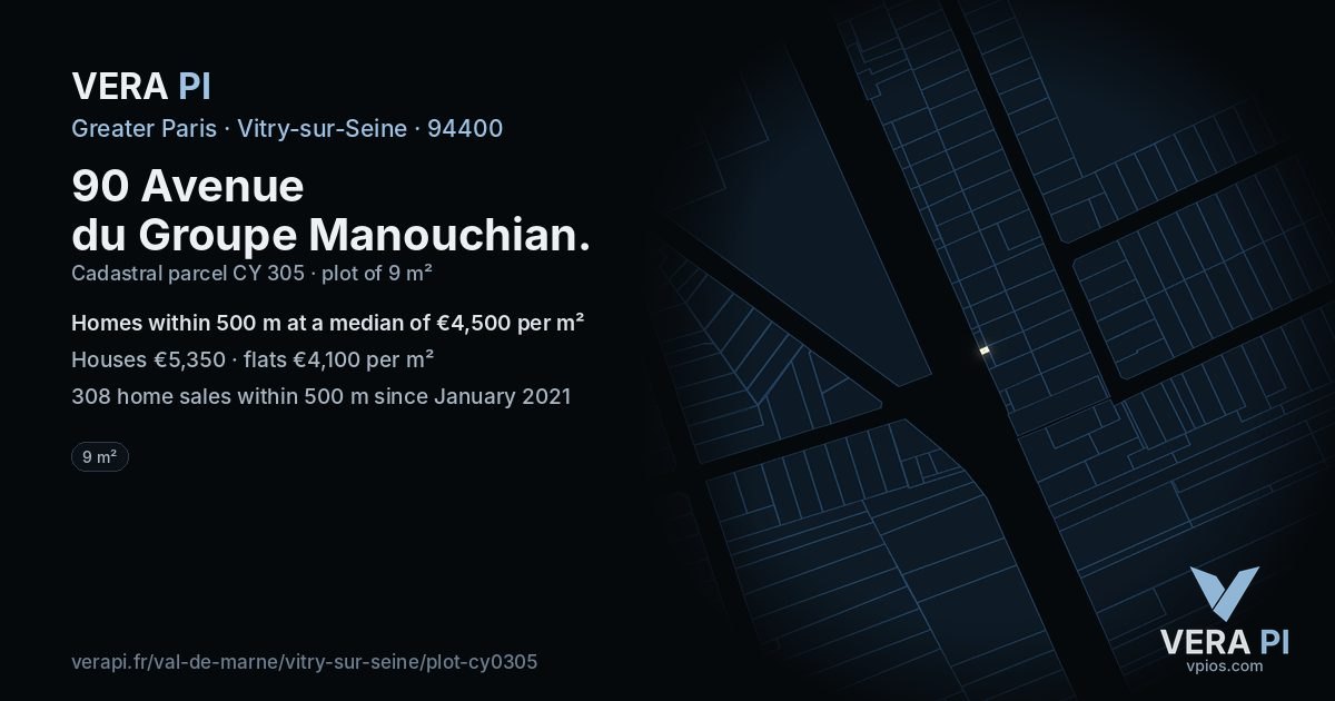 90 Avenue du Groupe Manouchian, Vitry-sur-Seine at night – the plot lit, the parcels around coloured by the prices near them