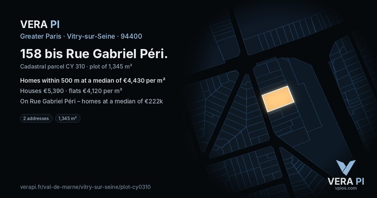158 bis Rue Gabriel Péri, Vitry-sur-Seine at night – the plot lit, the parcels around coloured by the prices near them
