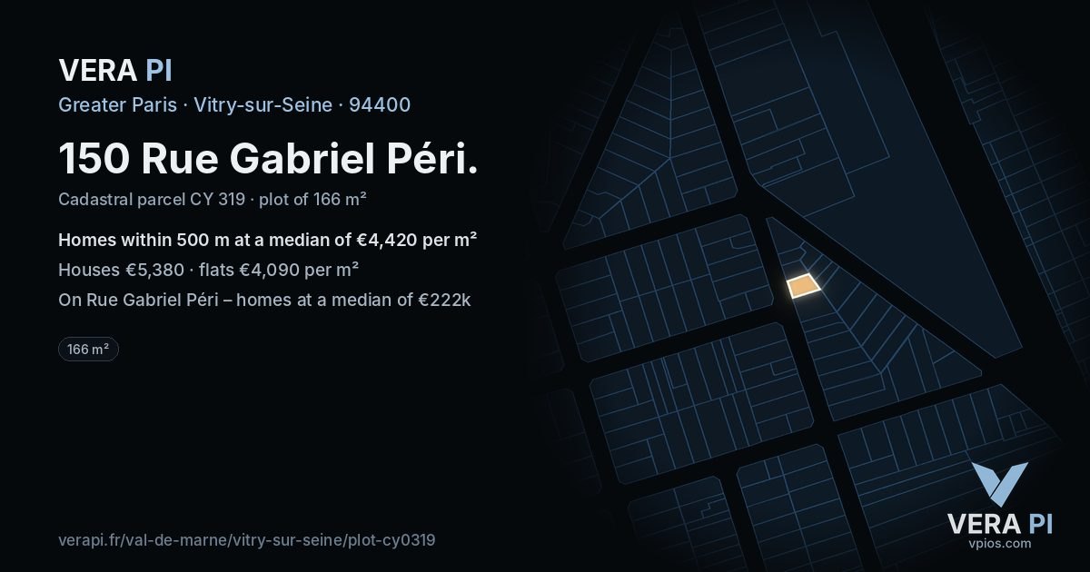 150 Rue Gabriel Péri, Vitry-sur-Seine at night – the plot lit, the parcels around coloured by the prices near them