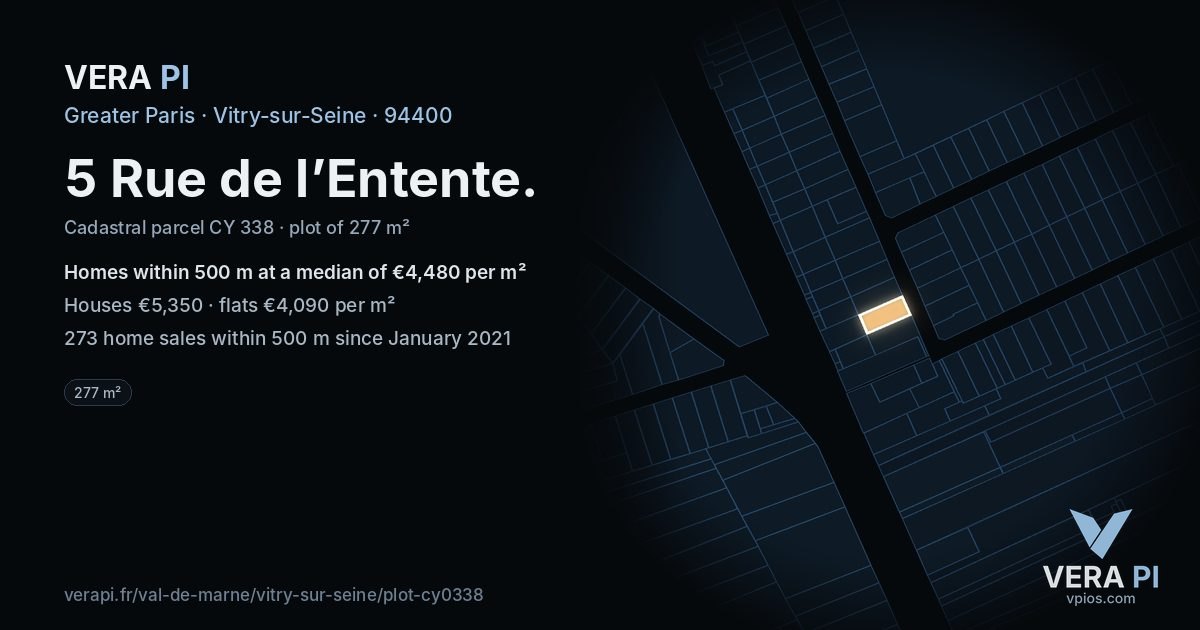 5 Rue de l’Entente, Vitry-sur-Seine at night – the plot lit, the parcels around coloured by the prices near them