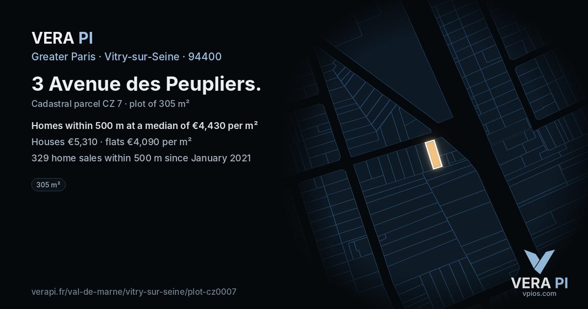 3 Avenue des Peupliers, Vitry-sur-Seine at night – the plot lit, the parcels around coloured by the prices near them