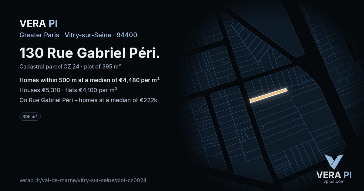 130 Rue Gabriel Péri, Vitry-sur-Seine at night – the plot lit, the parcels around coloured by the prices near them