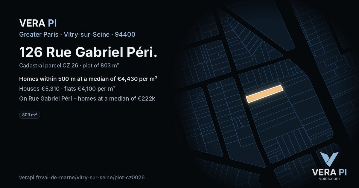 126 Rue Gabriel Péri, Vitry-sur-Seine at night – the plot lit, the parcels around coloured by the prices near them
