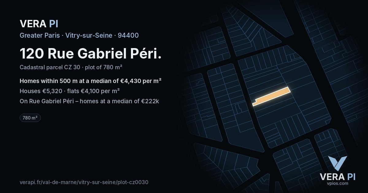120 Rue Gabriel Péri, Vitry-sur-Seine at night – the plot lit, the parcels around coloured by the prices near them