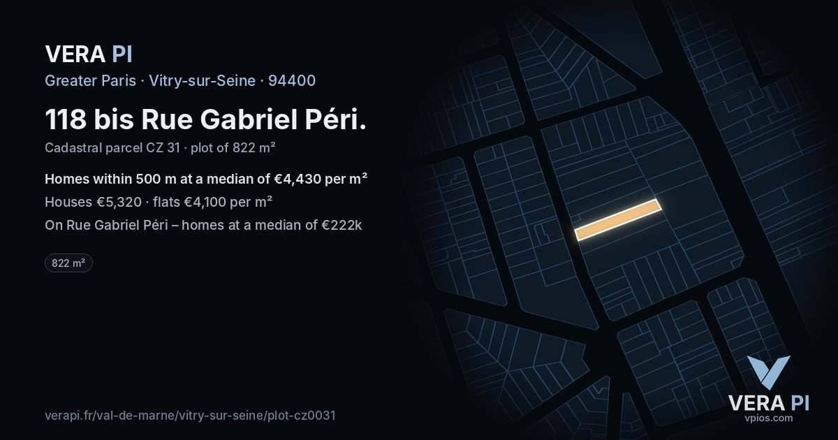 118 bis Rue Gabriel Péri, Vitry-sur-Seine at night – the plot lit, the parcels around coloured by the prices near them