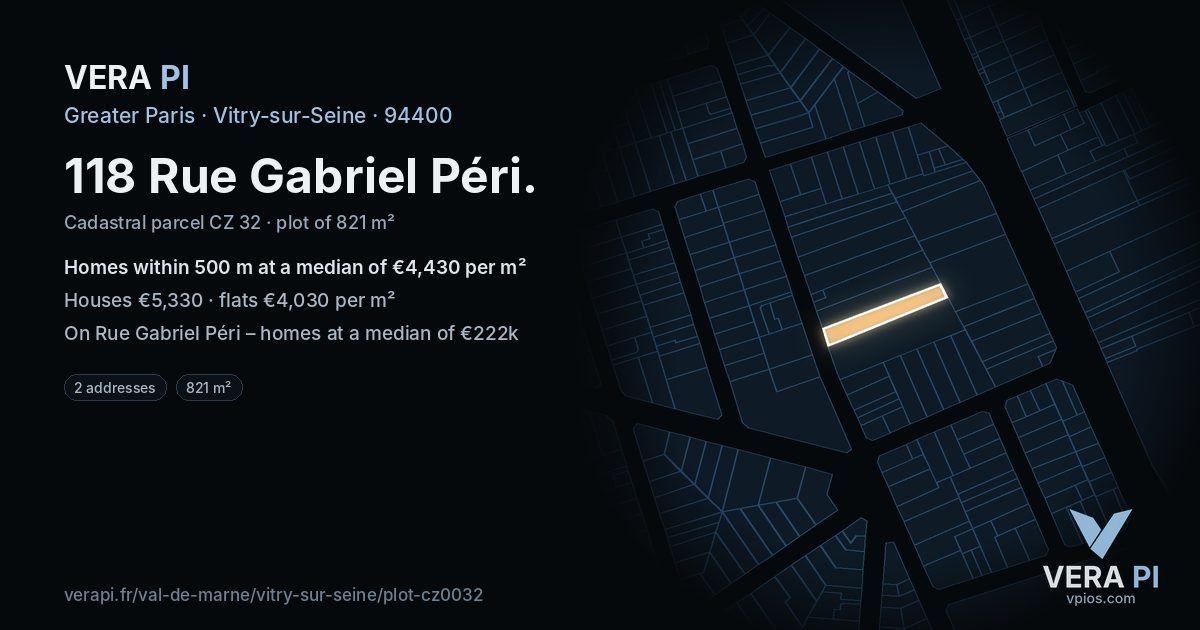 118 Rue Gabriel Péri, Vitry-sur-Seine at night – the plot lit, the parcels around coloured by the prices near them