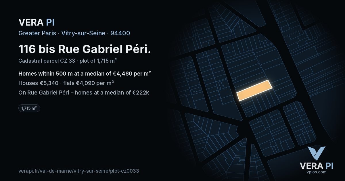 116 bis Rue Gabriel Péri, Vitry-sur-Seine at night – the plot lit, the parcels around coloured by the prices near them