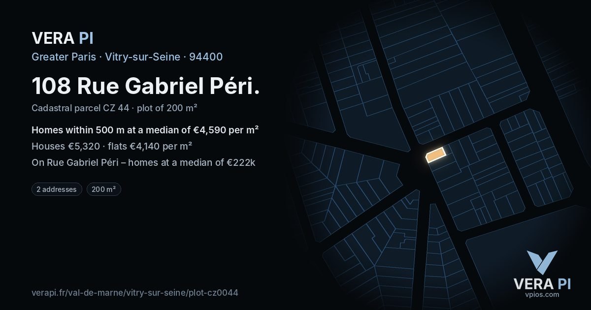 108 Rue Gabriel Péri, Vitry-sur-Seine at night – the plot lit, the parcels around coloured by the prices near them