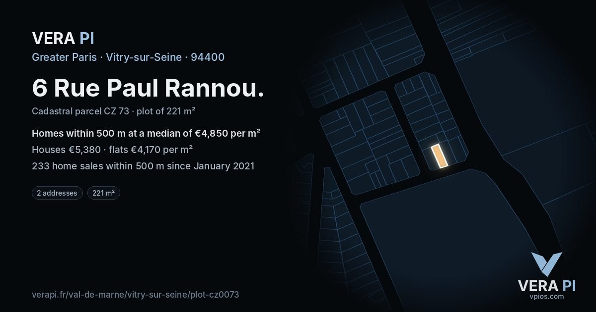 6 Rue Paul Rannou, Vitry-sur-Seine at night – the plot lit, the parcels around coloured by the prices near them