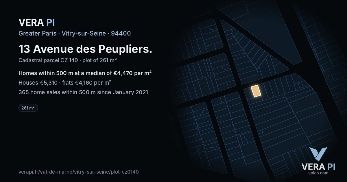 13 Avenue des Peupliers, Vitry-sur-Seine at night – the plot lit, the parcels around coloured by the prices near them