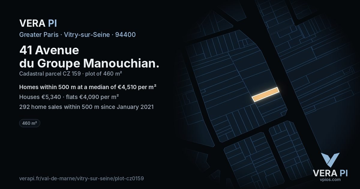 41 Avenue du Groupe Manouchian, Vitry-sur-Seine at night – the plot lit, the parcels around coloured by the prices near them