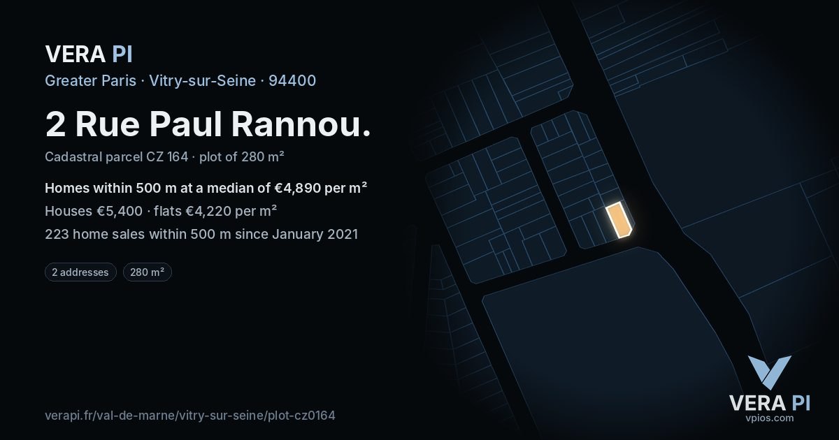 2 Rue Paul Rannou, Vitry-sur-Seine at night – the plot lit, the parcels around coloured by the prices near them