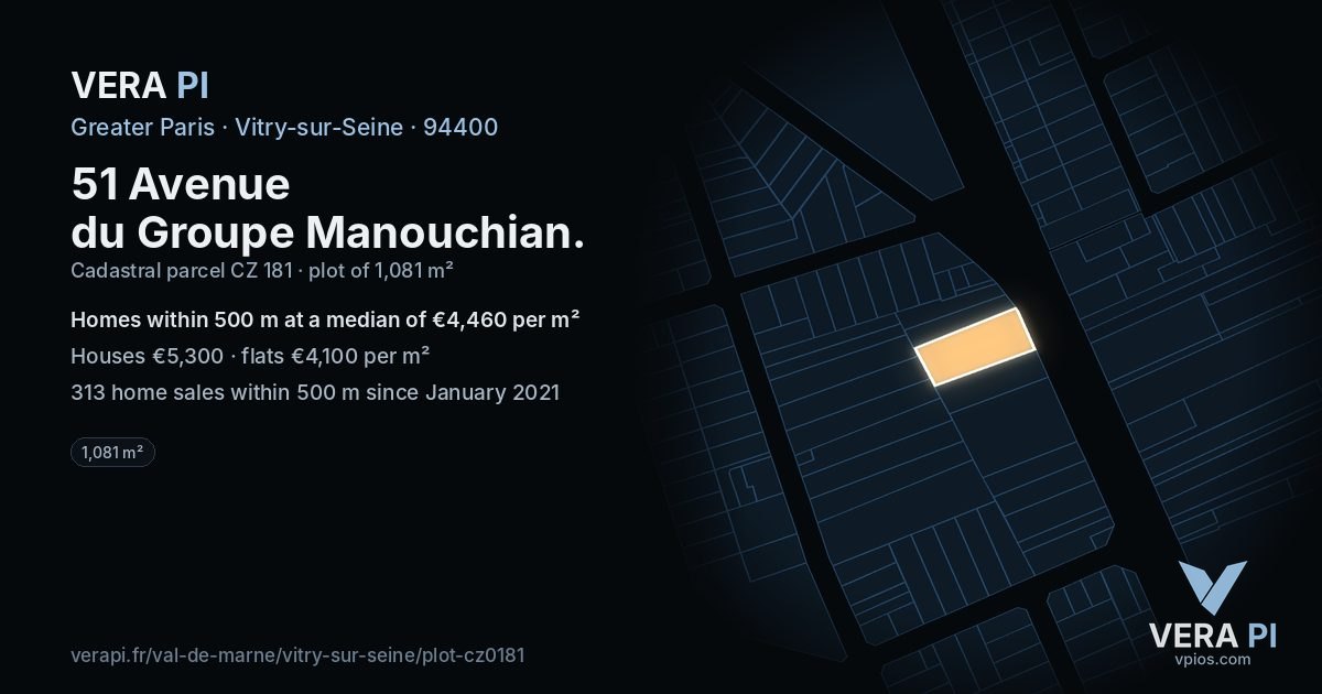 51 Avenue du Groupe Manouchian, Vitry-sur-Seine at night – the plot lit, the parcels around coloured by the prices near them