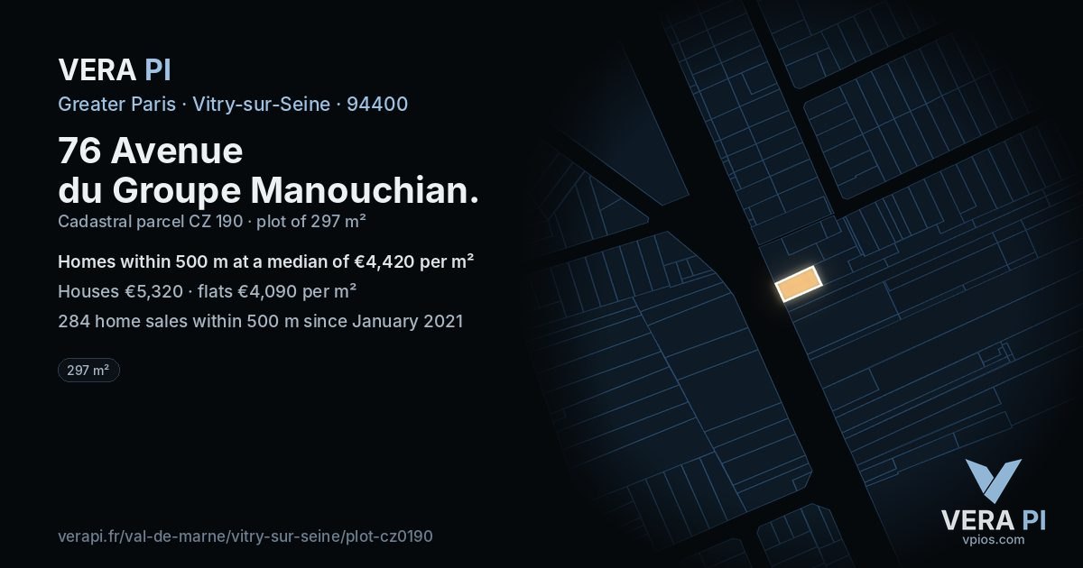 76 Avenue du Groupe Manouchian, Vitry-sur-Seine at night – the plot lit, the parcels around coloured by the prices near them