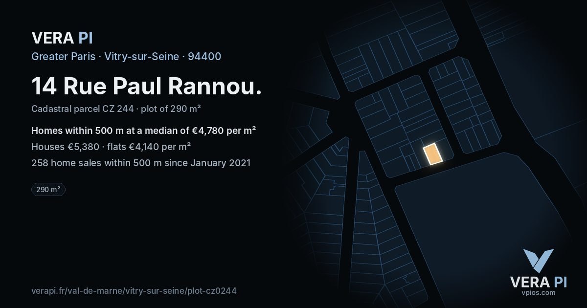 14 Rue Paul Rannou, Vitry-sur-Seine at night – the plot lit, the parcels around coloured by the prices near them