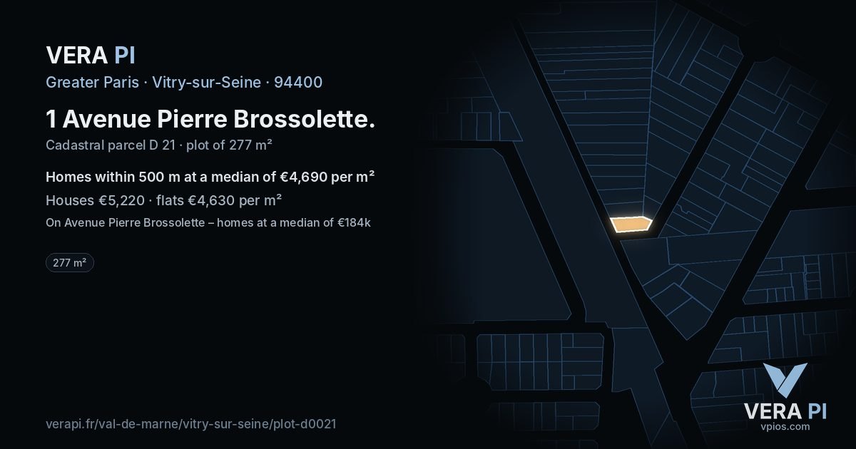 1 Avenue Pierre Brossolette, Vitry-sur-Seine at night – the plot lit, the parcels around coloured by the prices near them