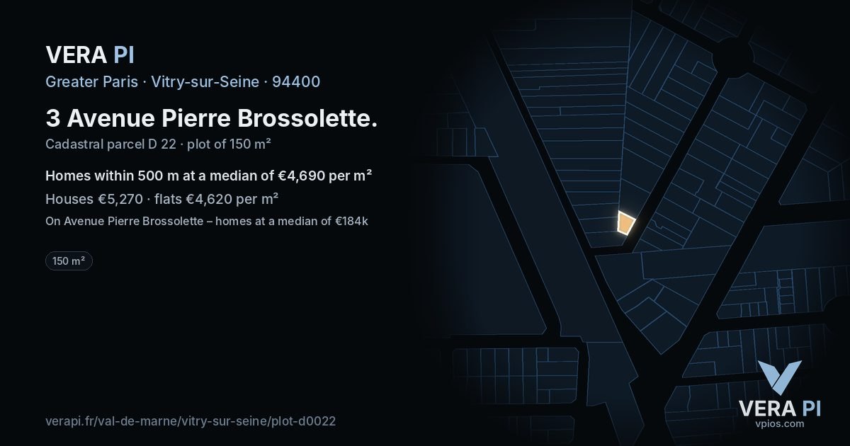 3 Avenue Pierre Brossolette, Vitry-sur-Seine at night – the plot lit, the parcels around coloured by the prices near them