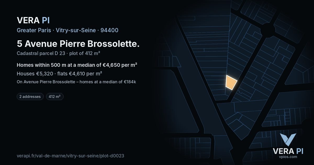 5 Avenue Pierre Brossolette, Vitry-sur-Seine at night – the plot lit, the parcels around coloured by the prices near them
