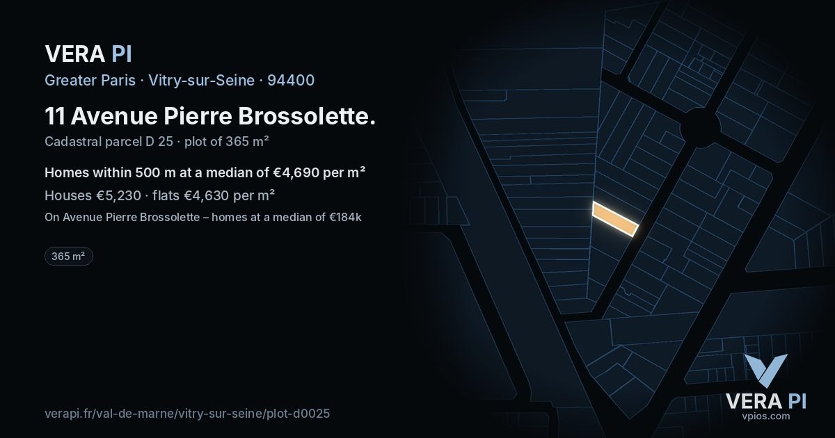 11 Avenue Pierre Brossolette, Vitry-sur-Seine at night – the plot lit, the parcels around coloured by the prices near them