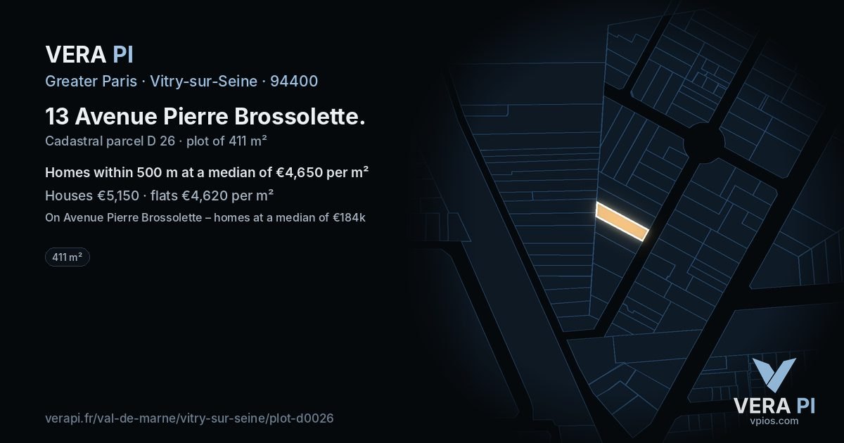 13 Avenue Pierre Brossolette, Vitry-sur-Seine at night – the plot lit, the parcels around coloured by the prices near them