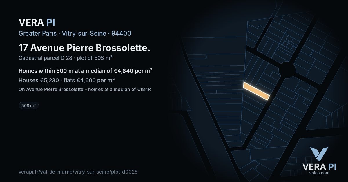 17 Avenue Pierre Brossolette, Vitry-sur-Seine at night – the plot lit, the parcels around coloured by the prices near them