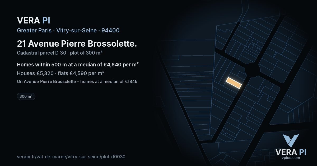 21 Avenue Pierre Brossolette, Vitry-sur-Seine at night – the plot lit, the parcels around coloured by the prices near them