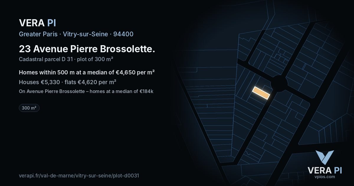 23 Avenue Pierre Brossolette, Vitry-sur-Seine at night – the plot lit, the parcels around coloured by the prices near them