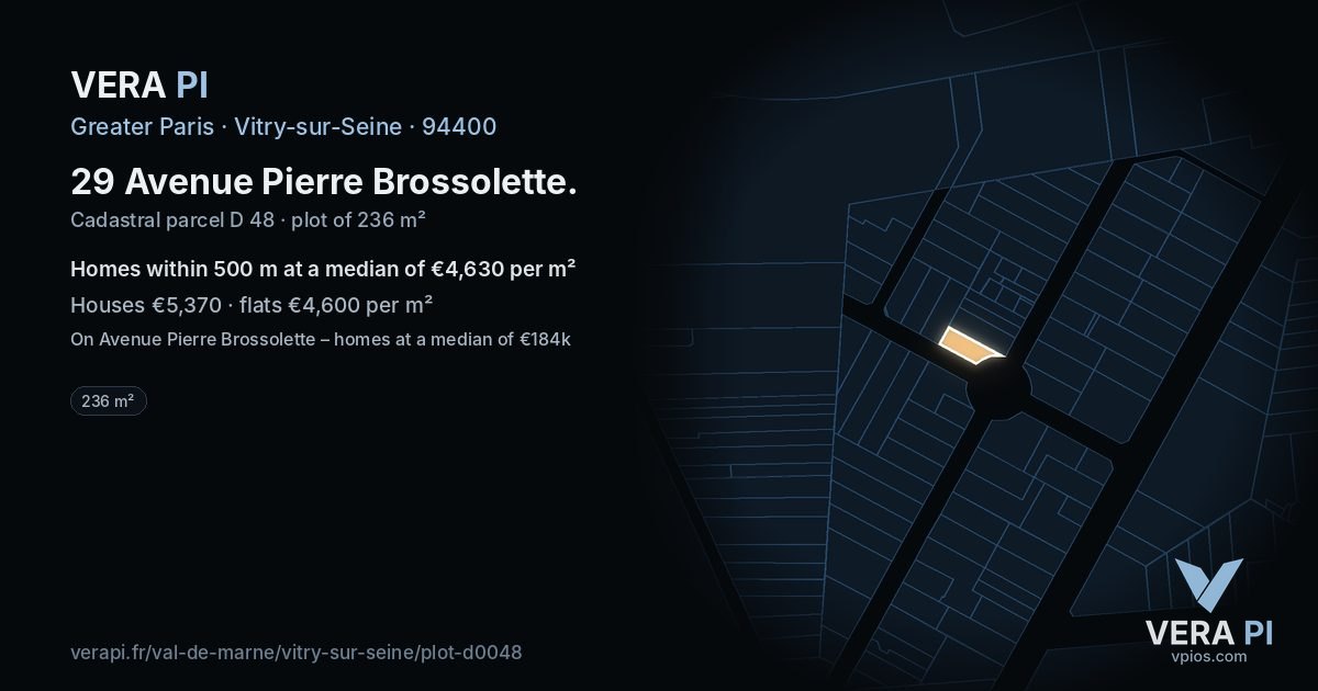 29 Avenue Pierre Brossolette, Vitry-sur-Seine at night – the plot lit, the parcels around coloured by the prices near them